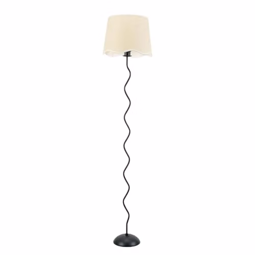 ValueLights Wiggle Black Metal Floor Lamp with White Fabric Scallop Shade, H 160 cm x W 35 cm x D 35 cm – 1