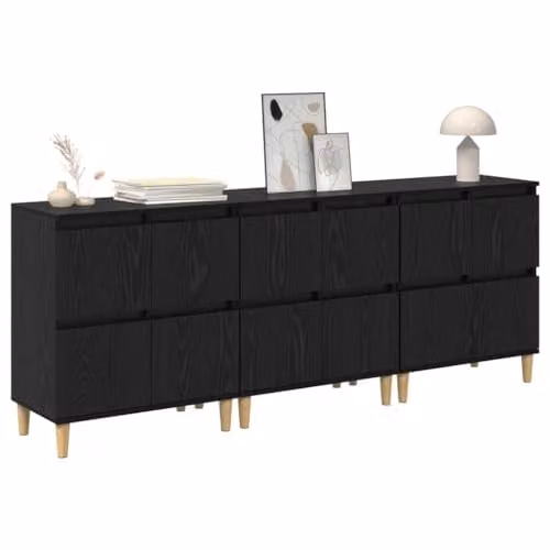 vidaXL Set of 3 Modern Sideboards in Black and Brown, W/D/H: 60 x 35 x 70 cm – 1