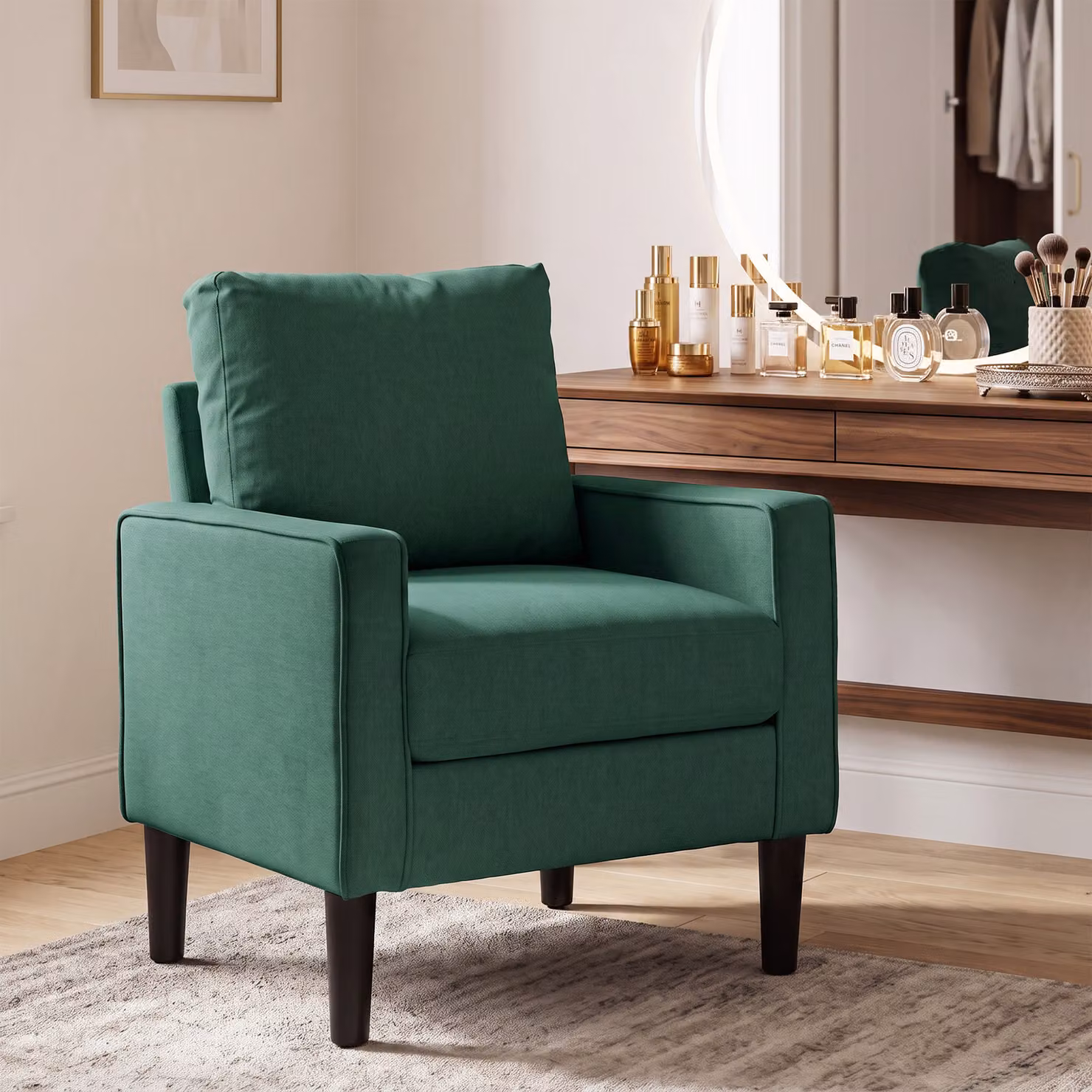 HOMCOM Modern Tub Accent Chair in Dark Green with Removable Pillow and Armrests – 2