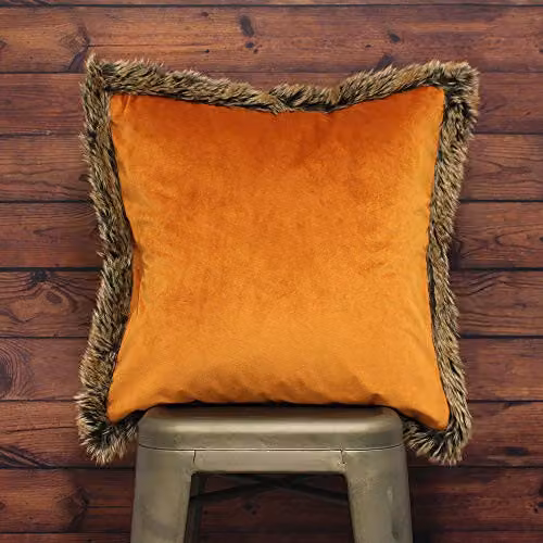 Paoletti Kiruna Square Velvet Cushion with Faux Fur Trim in Orange, W/D/H: 45 x 45 x 45 cm – 2