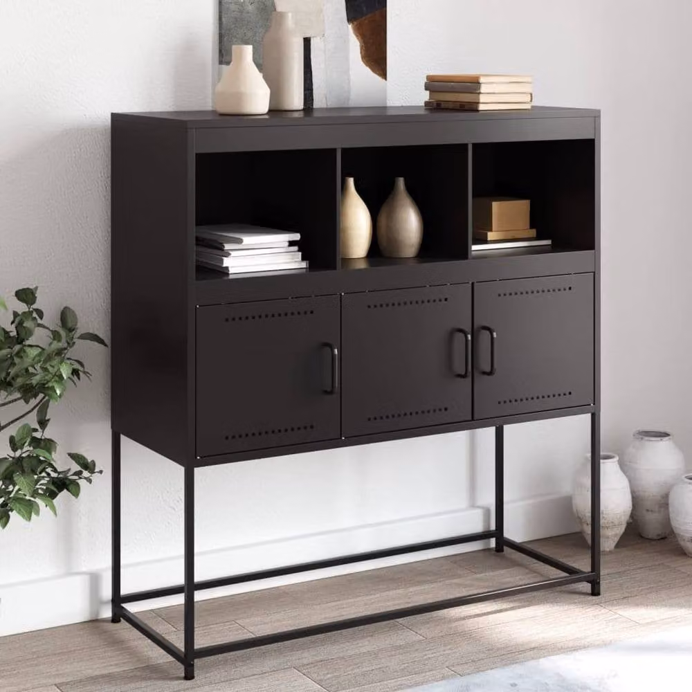 Berkfield Home Black Metal Sideboard W/D/H: 100.5 x 39 x 107 cm – 2