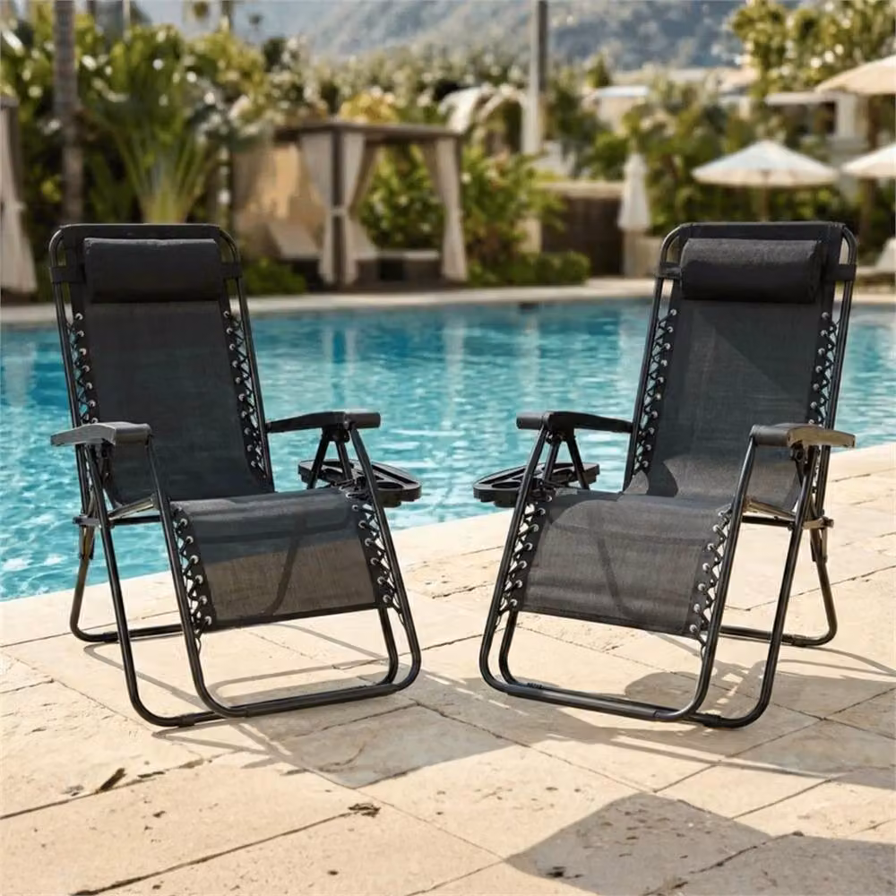 Nordara 2 Zero Gravity Reclining Outdoor Garden Folding Chair in Black, W/D/H: 160 x 80 cm – 6