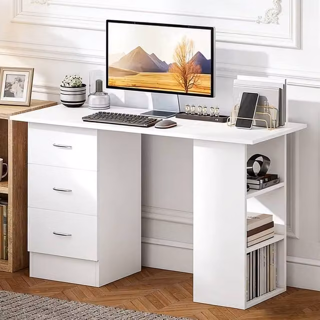 FORGEVIO Modern Computer Desk in White, W/D/H: 120 x 49 x 72 cm