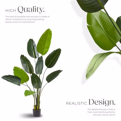 tectake Artificial Bird of Paradise Tree in Green with Detailed Leaves and Bendable Branches, Height: 160 cm – 3