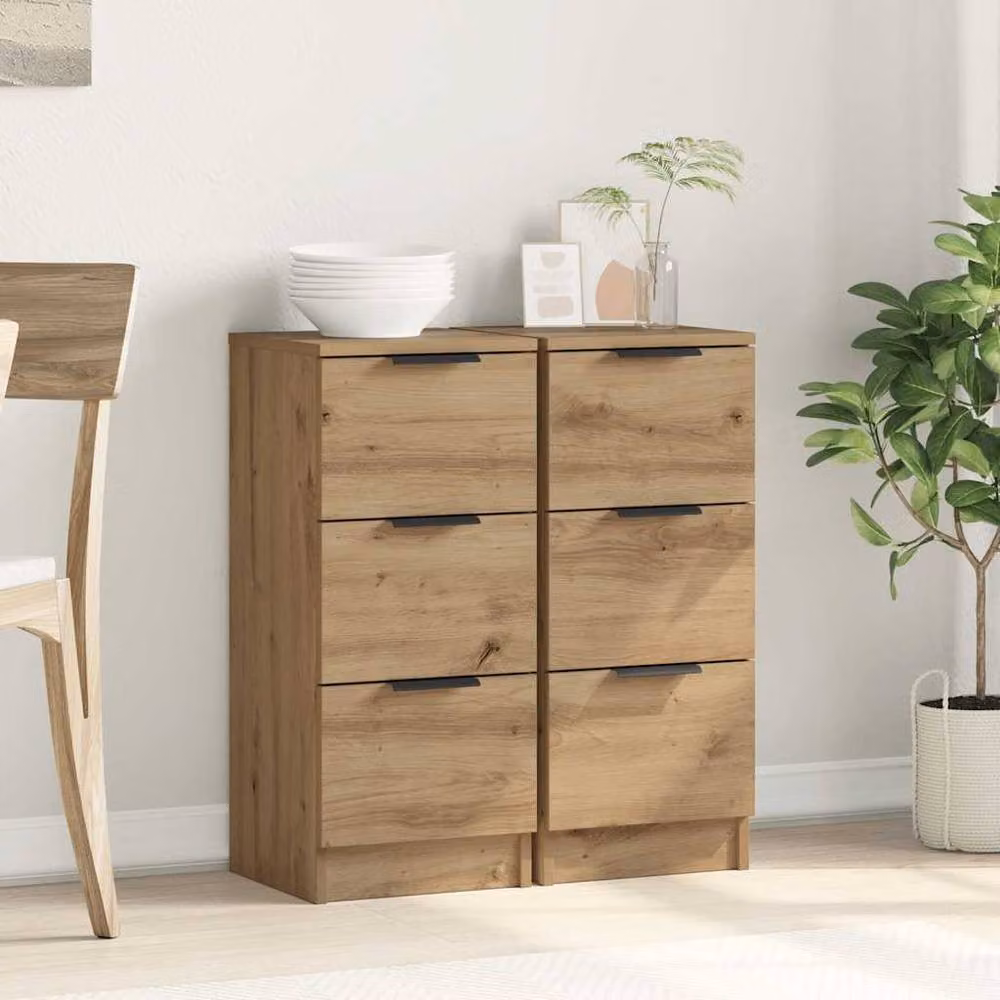 Berkfield Home Artisan Oak Sideboards, 2 Piece Set in Brown, W/D/H: 30 x 30 x 70 cm – 2