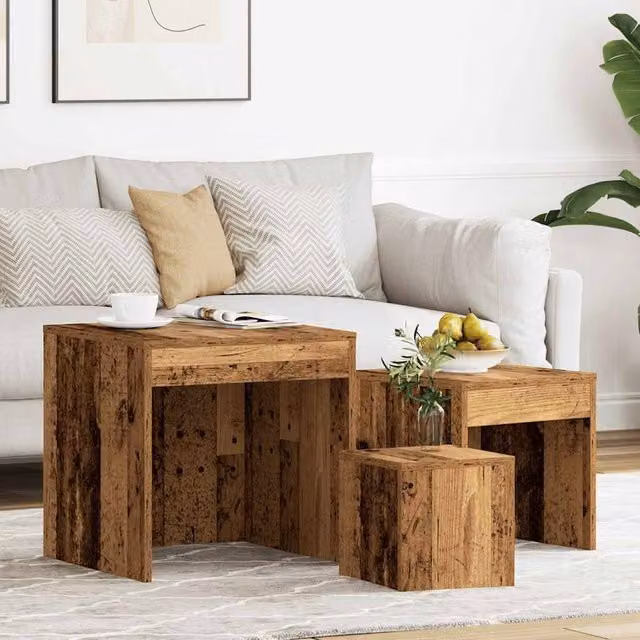 Berkfield Home Nesting Tables, 3 Piece Set in Brown Old Wood Finish