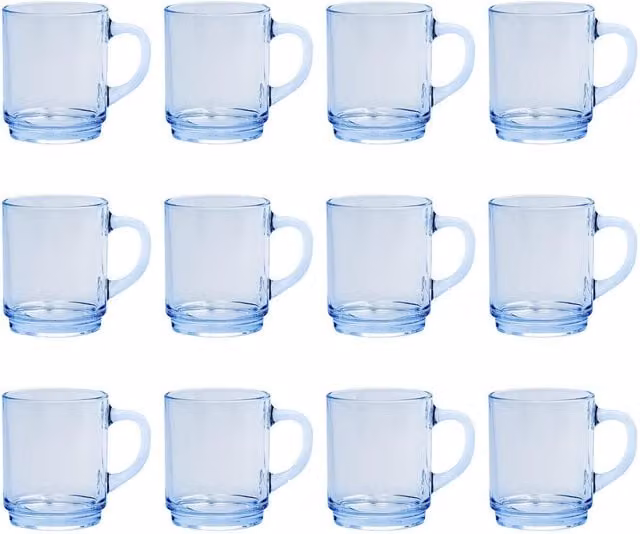Duralex Versailles Blue Glass Coffee Mugs, 260 ml, Height: 10.5 cm, Set of 12
