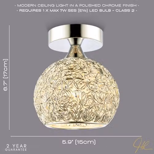 Happy Homewares Modern Chrome Ceiling Light Fitting with Metal Shade, W/D/H: 15 x 15 x 17 cm – 2