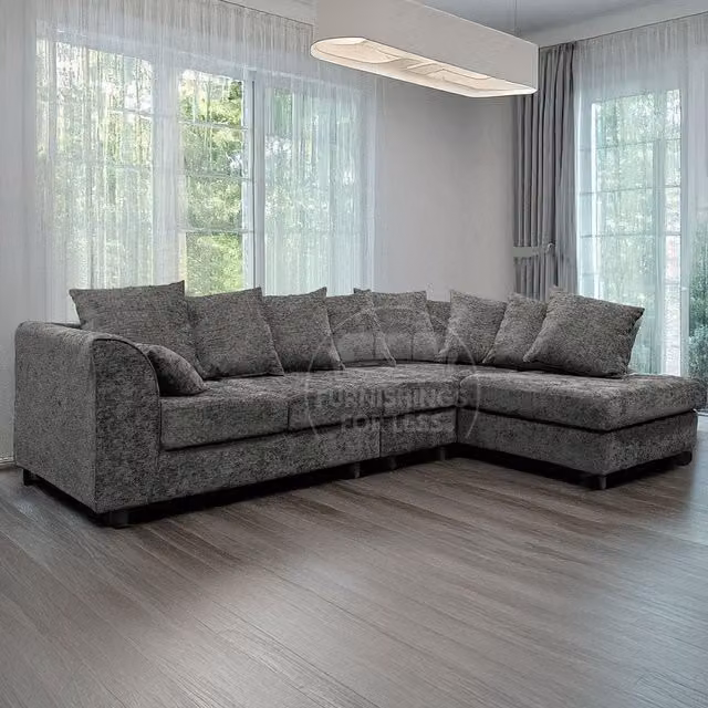 Furnishings For Less UK Monaco Grey Chenille Fabric Large 5 Seater L Shaped Corner Sofa, Right Hand Facing – 1