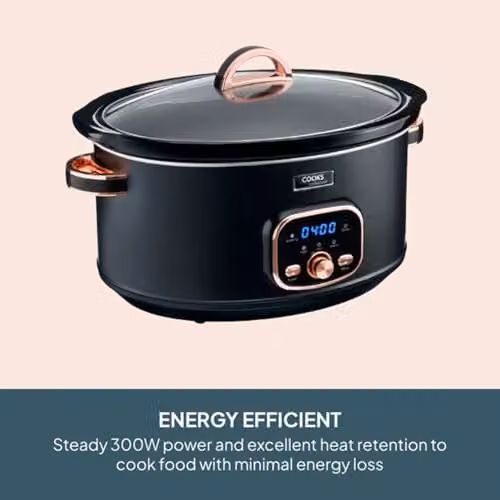 Cooks Professional Digital Slow Cooker 6.5L with Glass Lid and Dishwasher Safe Ceramic Bowl, Black and Rose Gold – 4