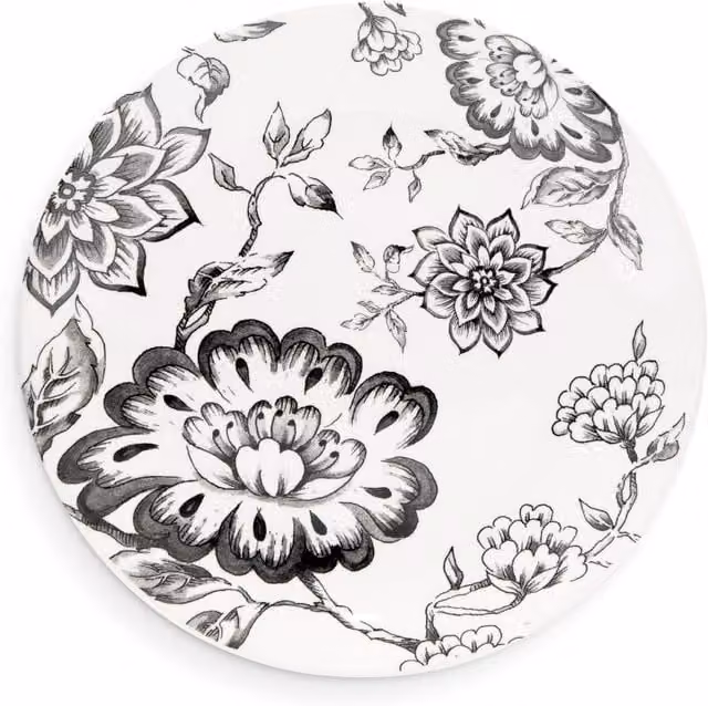 Wade Albert Botanical Night Side Plate in Black and White with Floral Design, Diameter: 22.75 cm
