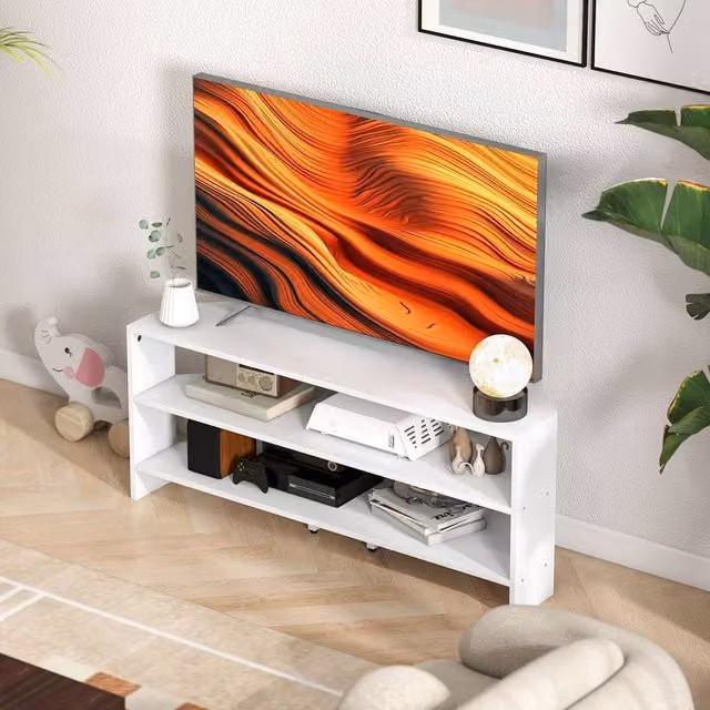 KORVIXA Minimalist White TV Unit with Open Media Compartments – 1