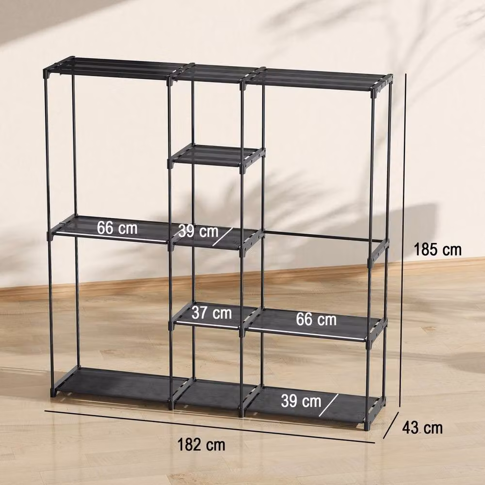 KORVIXA Black Metal Clothes Wardrobe with 8 Shelves, Width: 90 cm – 2