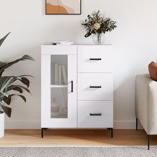 Berkfield Home High Gloss White Sideboard, W/D/H: 69.5 x 34 x 90 cm