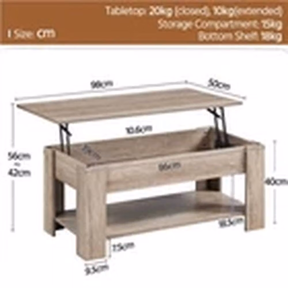 EONLION Grey Wooden Lift Top Coffee Table with Storage Shelf – 2