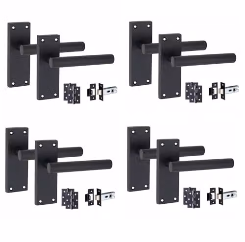 Golden Grace Straight T-Bar Door Handles with Hinges, Latch and Screws in Matt Black – 1