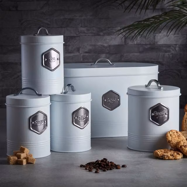 Cooks Professional Solid Metal Kitchen Storage Set in White and Silver, Width: 23 cm