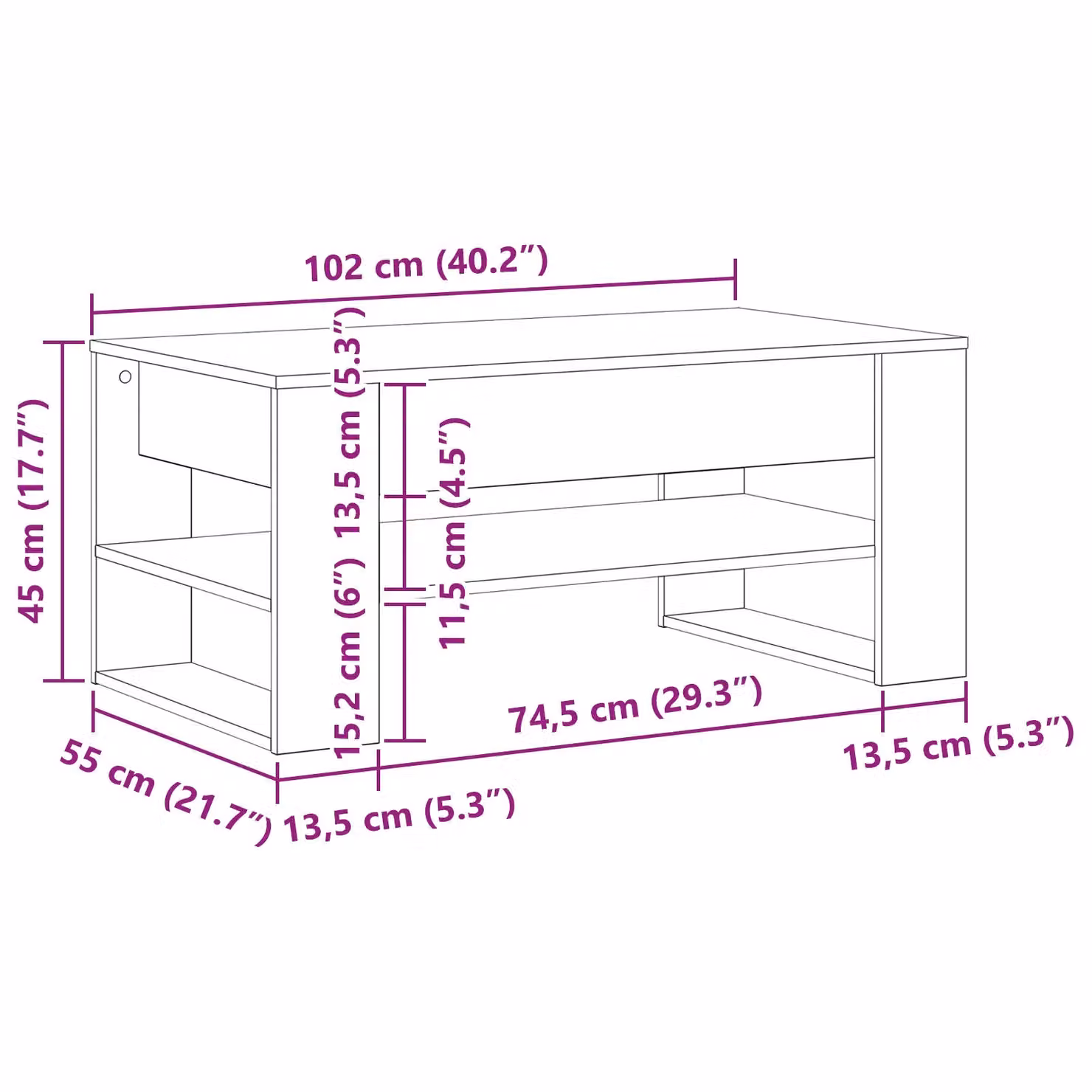 Berkfield Home Black Oak Coffee Table in Black, W/D/H: 102 x 55 x 45 cm – 4