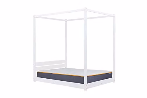 Birlea Darwin White Four Poster King Size Solid Wood Bed Frame W/D/H: 208 x 180 x 57 cm