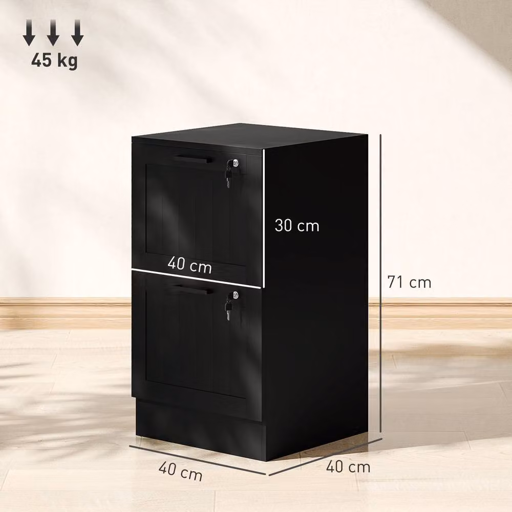 ERGOVEXA Lockable 2 Drawer Metal Filing Cabinet in Black – 2