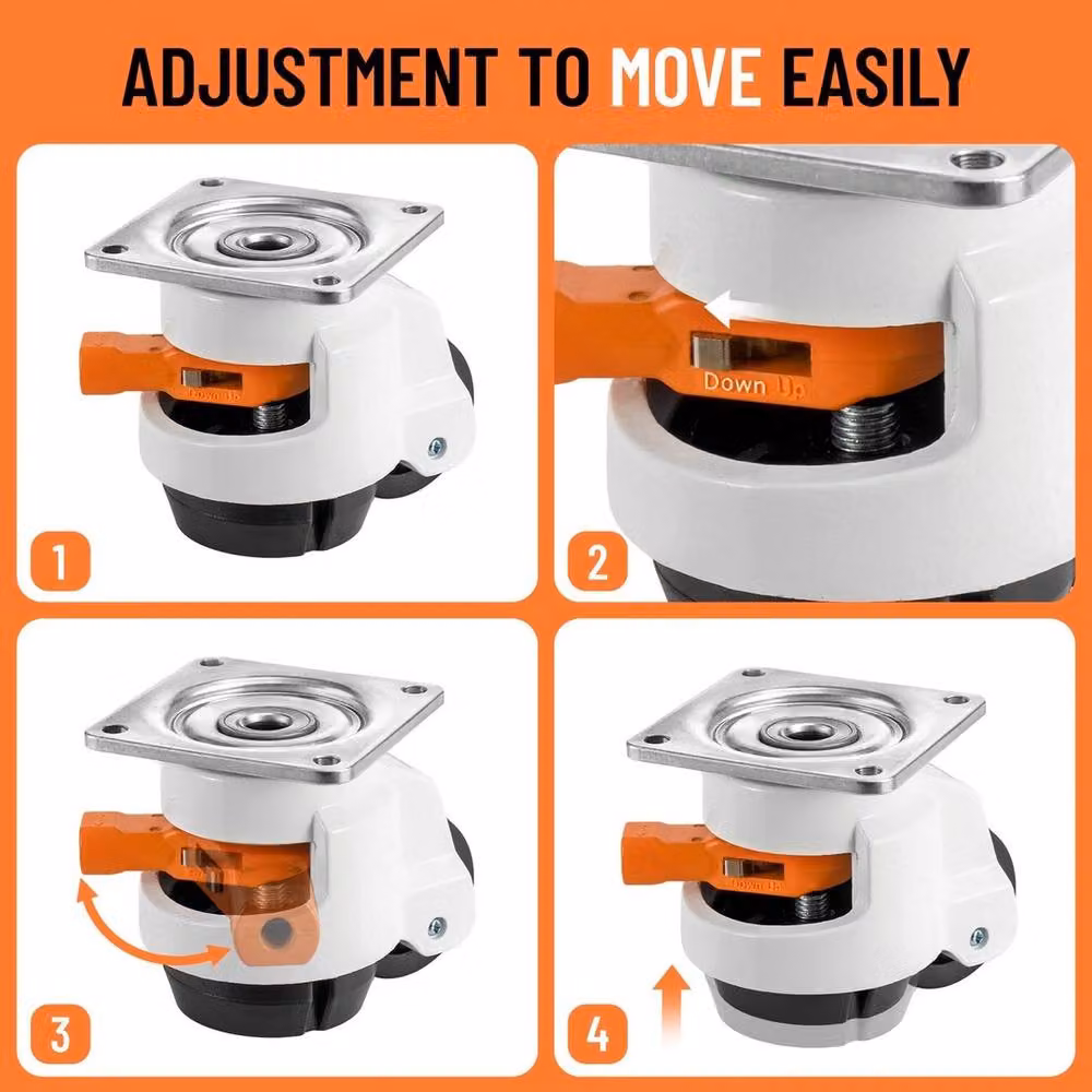 Havendro 4-Piece Heavy Duty Leveling Casters with Brake, 360 Degree Rotation, White – 2