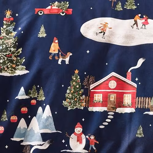 Catherine Lansfield Christmas Ski Village Reversible Double Duvet Cover and Pillowcase Set in Blue, W/D/H: 200 x 200 cm – 3