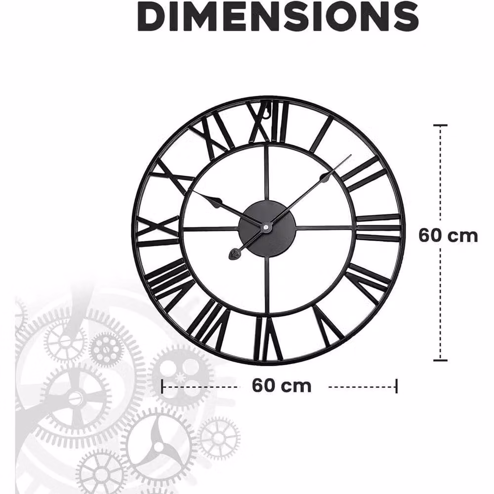 NESTLUNE Large Outdoor Garden Wall Clock with Roman Numerals in Black, W: 60 cm, H: 60 cm – 2