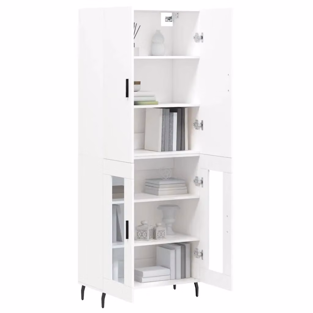 Berkfield Home Modern White Highboard with Glass Doors, W/D/H: 69.5 x 34 x 180 cm – 2