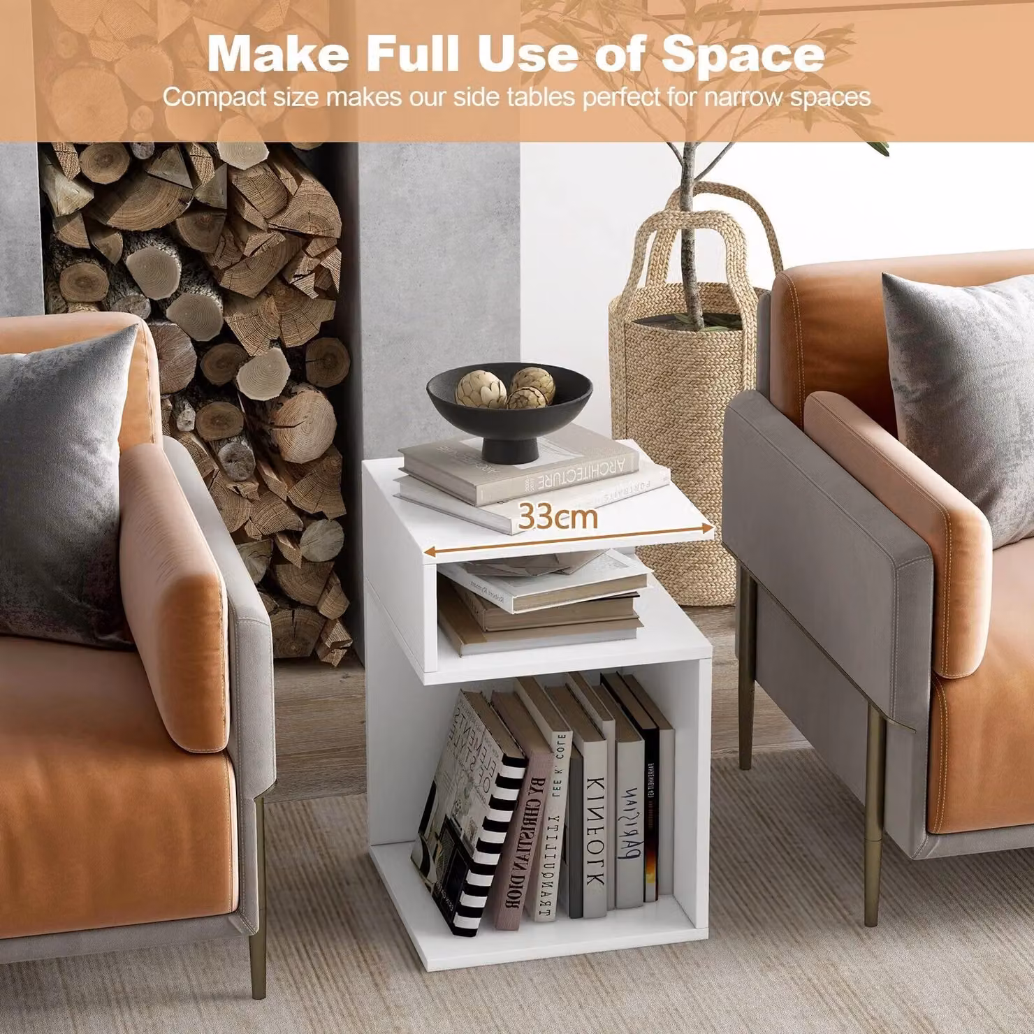 Costway Modern S-shaped Bedside Table and Sofa End Table in White – 3