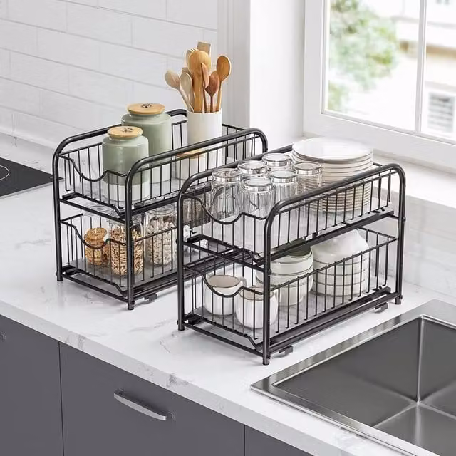 The Bazaarist 2 Tier Under Sink Organizer with Pull Out Drawers, Black – 1