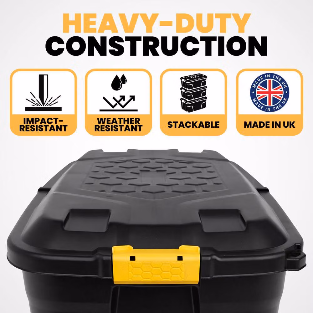 Novecrafto Extra Large 190L Heavy-Duty Storage Box with Lid and Wheels, Black, W/D/H: 120 x 59 x 66 cm – 3