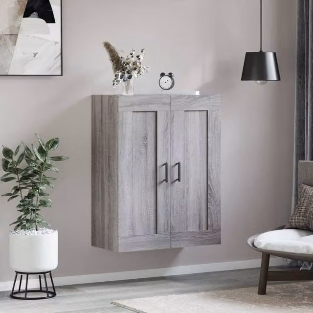 Berkfield Home Wall Mounted Grey Sonoma Cabinet with Hinged Doors and Internal Shelves, W: 69.5 cm, D: 34 cm, H: 90 cm – 1