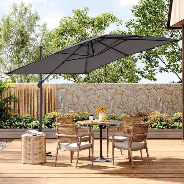 Livingandhome 2.5m Cantilever Garden Parasol with Cross Base in Grey