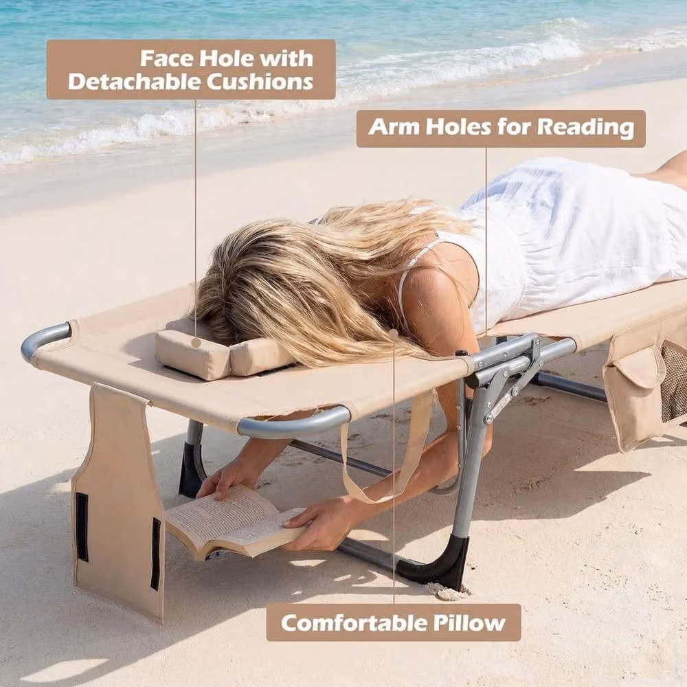KORVIXA Tanning Chair in Beige with Adjustable Headrest and Multi-Position Backrest – 3