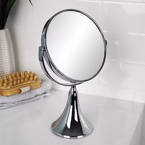 Showerdrape Panos Chrome Freestanding Reversible Tabletop Vanity Mirror with 3x Magnification in Silver – 1