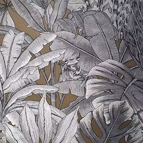 Muriva Lush Forest Modern Floral Wallpaper in Green and Grey with Metallic Tropical Foliage and Jungle Creatures – 1