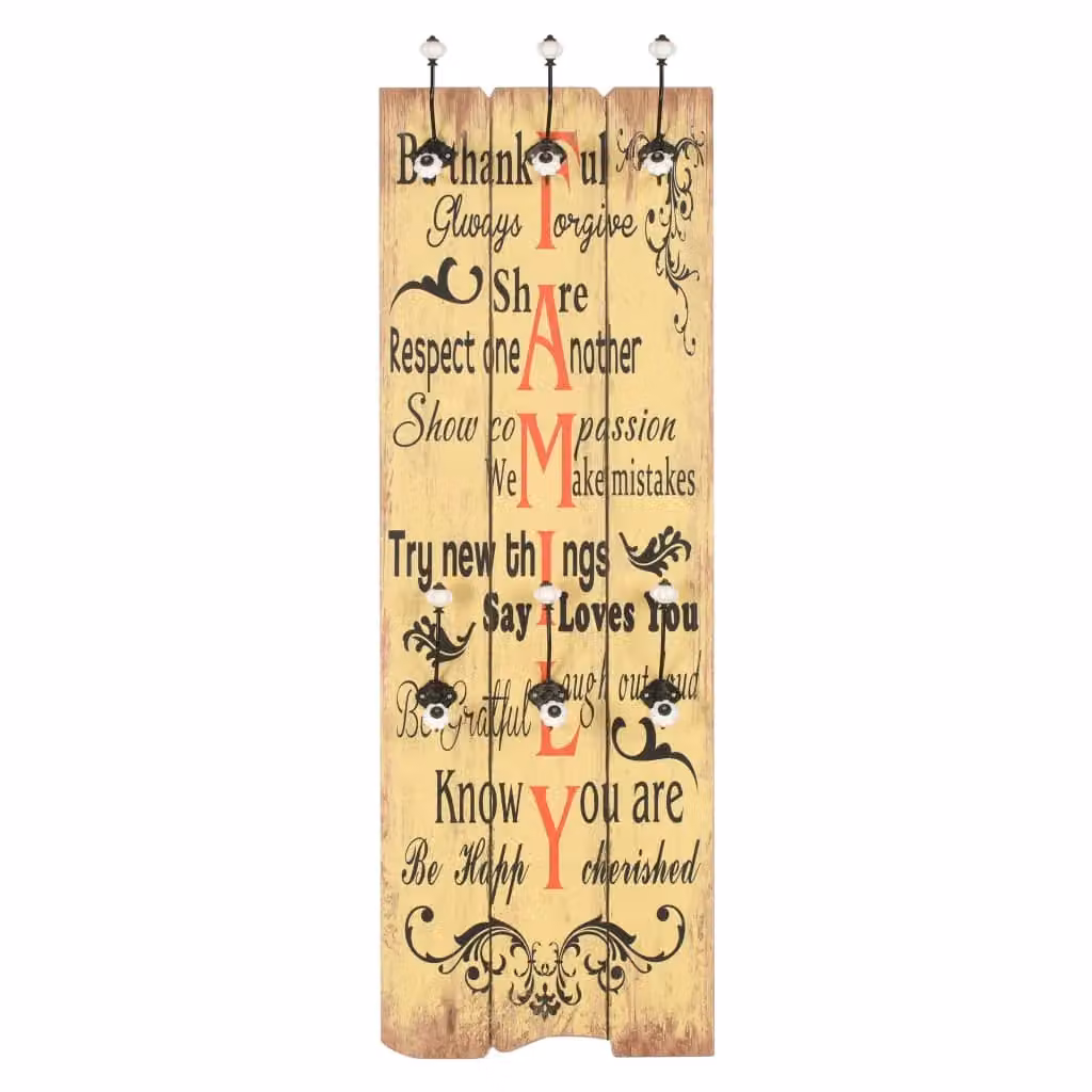 Berkfield Home Wall-mounted Vintage Coat Rack with 6 Hooks, Brown, W: 120 cm, D: 40 cm – 2