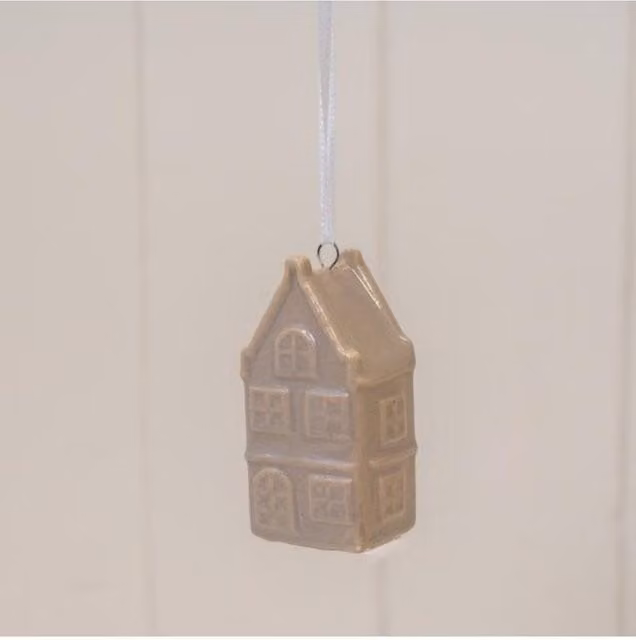 KDMD Hanging Ceramic House Ornament in Brown and Beige