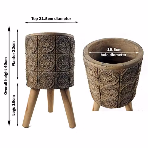 Leaf Mid-Century Floral Composite Planter with Stand in Dark Brown and Grey, W/D/H: 40 x 40 x 21.5 cm – 2