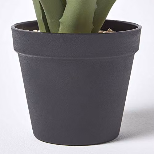 HOMESCAPES Aloe Vera Artificial Succulent Plant in a Round Black Plastic Pot, Green, Height: 30 cm – 3