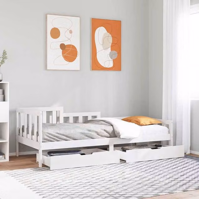 Berkfield Home Solid Wood Daybed with Drawers in White, W/D/H: 200 x 90 x 0 cm