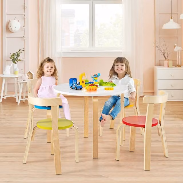Costway 5 Piece Kids Round Table and Chair Set in Red