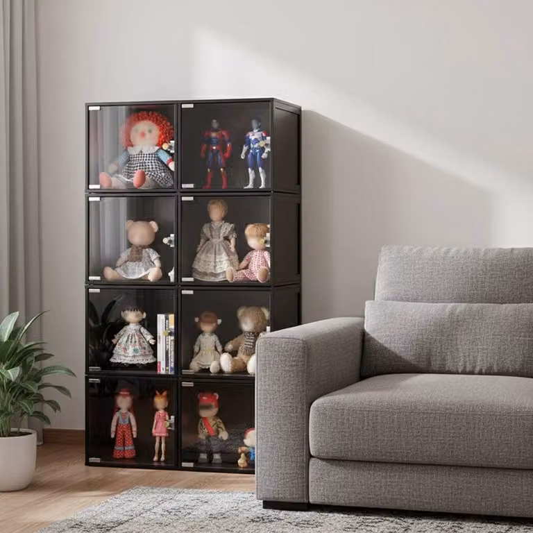 EONLION Black Stackable Cube Storage Display Organizer with Back Panel, W/D/H: 35 x 31 x 35 cm