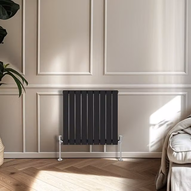 Right Radiators Black Single Panel Flat Panel Horizontal Radiator Height: 61.2 cm