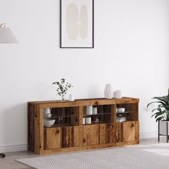 Berkfield Home Rustic Brown Sideboard with Integrated LED Lights, W: 162 cm, D: 37 cm, H: 67 cm – 1