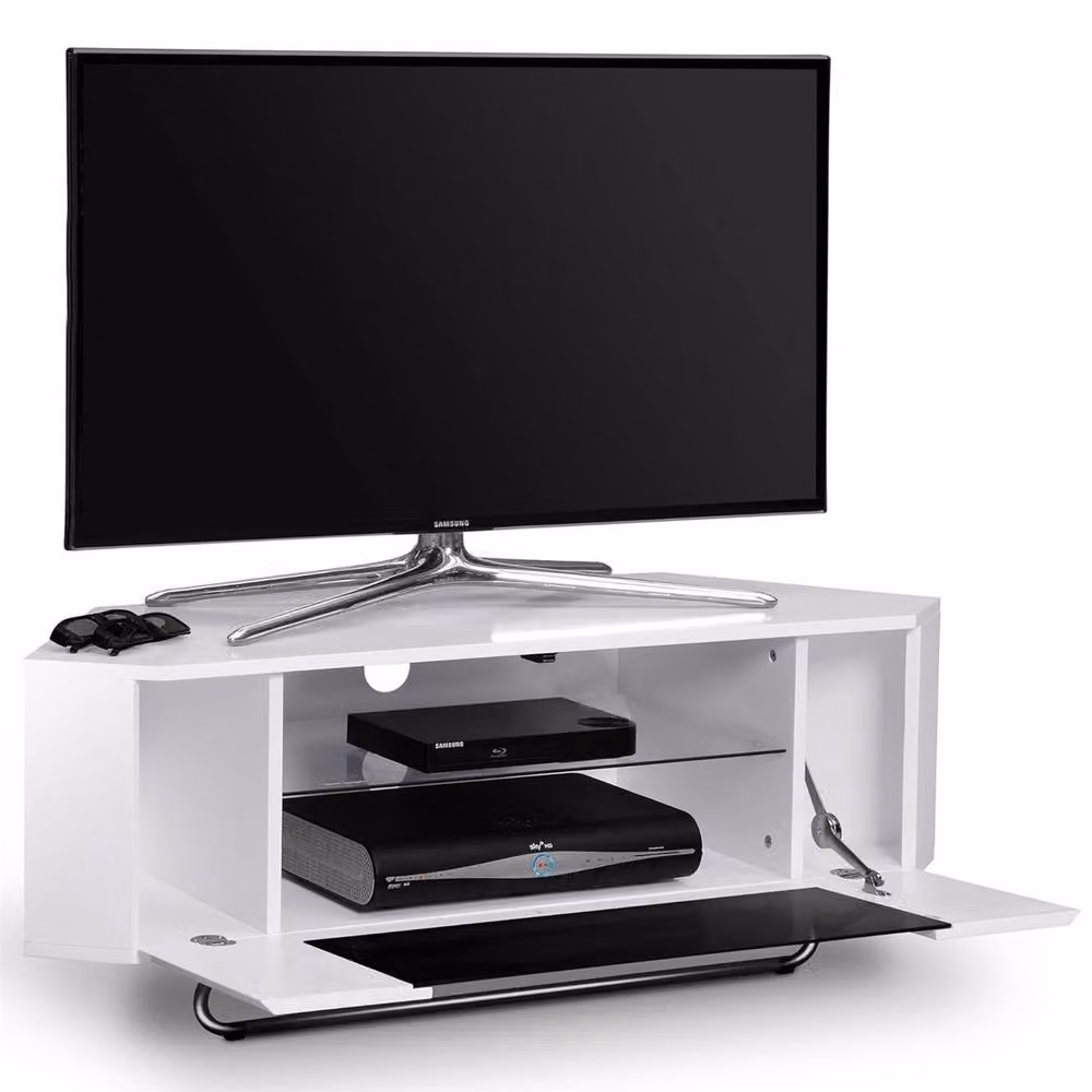 Centurion Supports Hampshire Corner-Friendly Gloss White and Black TV Stand with Remote Friendly Door, W/D/H: 111 x 40 x 41 cm – 3