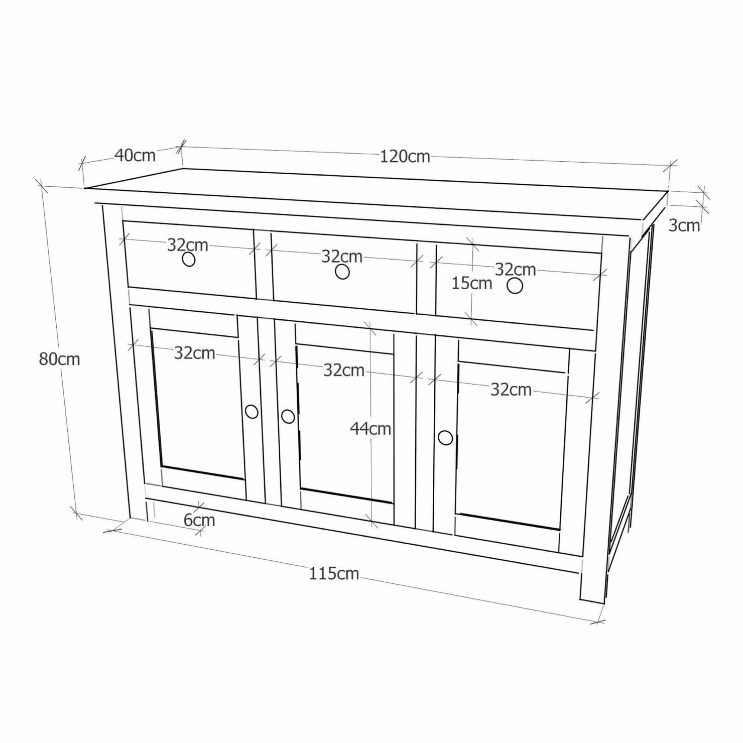 Cabinet Bits Argenta Grey 3 Door 3 Drawer Pine Wood Sideboard – 2