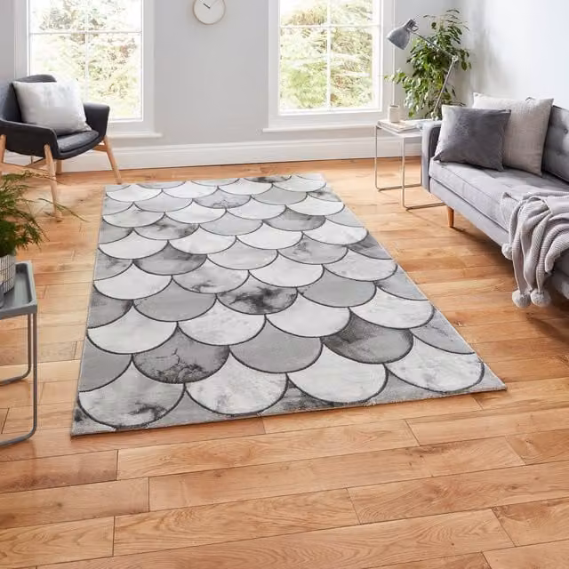 Terrys Modern Abstract Rectangular Rug in Grey, Black and Gold, W: 120 cm, D: 170 cm