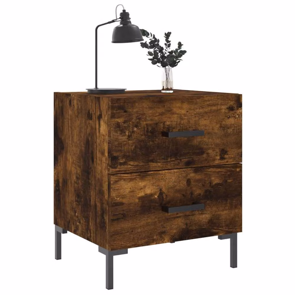 Berkfield Home Set of 2 Modern Bedside Cabinets in Smoked Oak Brown, W: 40 cm, D: 35 cm, H: 47.5 cm – 2