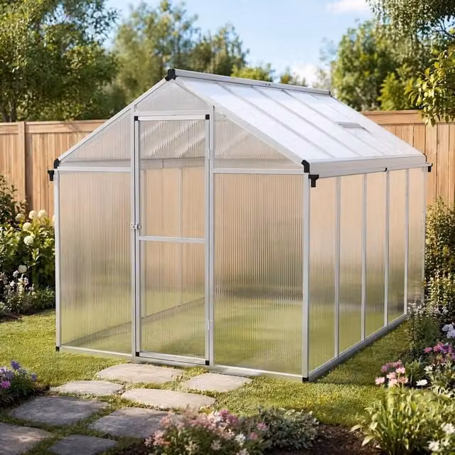STILVORA Walk-In Pent Greenhouse with Transparent Polycarbonate Panels, W/D/H: 305 x 195 x 192 cm